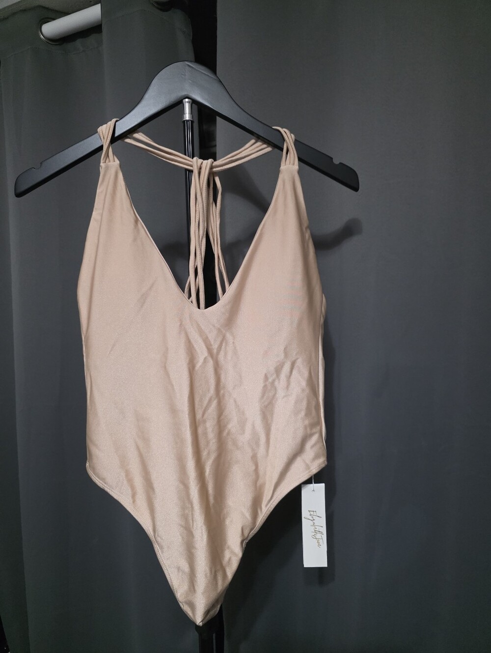 Neutral Beige Strappy One-Piece Swimsuit